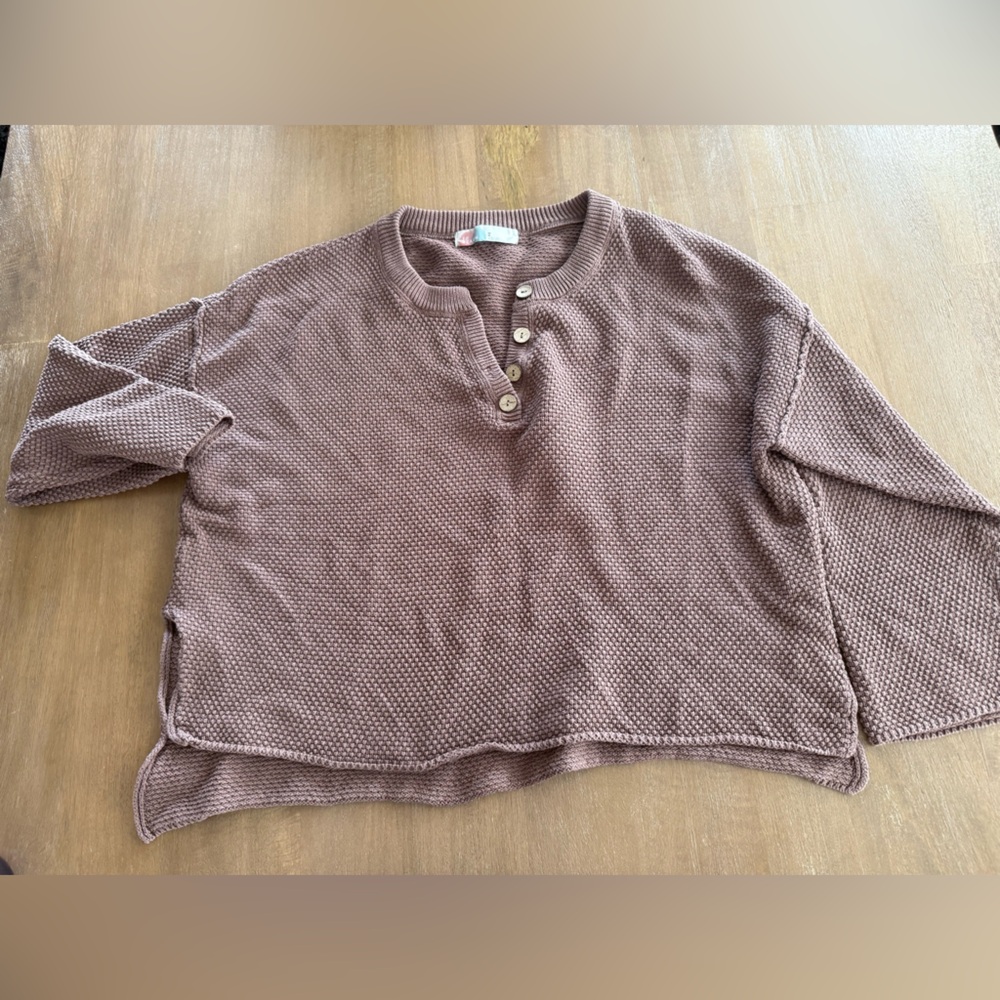 Free People Dusty Mauve Waffle Henley Sweater - Picture 4 of 6